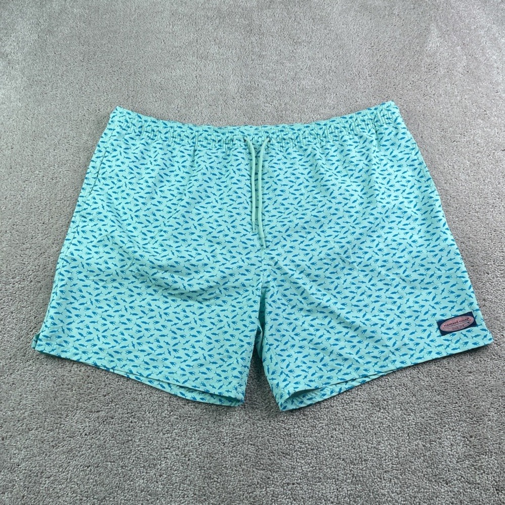 Vineyard Vines Swim Trunks Mens XXL Blue Printed Chappy Fish Board Shorts Summer